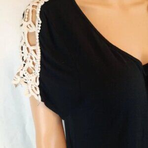 Wishful Park Stretchy Black Shift Dress Crochet Sleeves Sz M